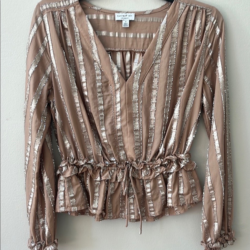 Women's Tan and Silver Striped Top